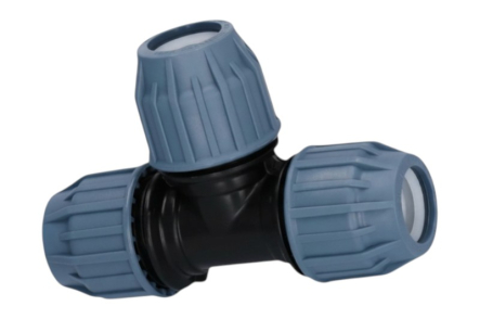 Preview: PP T-Stück - PP Klemmverbinder mit blauer Überwurfmutter